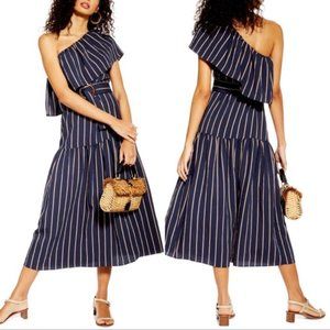 Topshop Sicily One Shoulder Midi Striped Dress